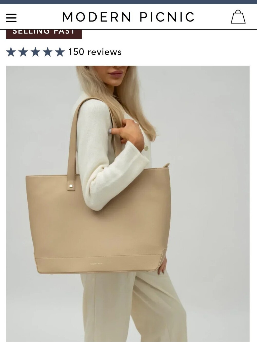 Modern Picnic Tote Bag Retail $250 Vegan Leather Large